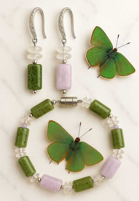 Dabīgo pērļu rotu komplekts "Zaļā tauriņa kolekcija"